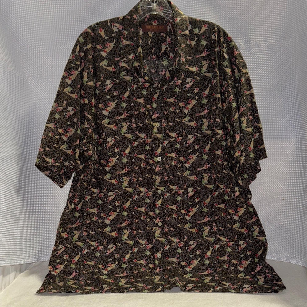 Tori Richard Honolulu Hawaii Aloha Shirt Cotton Lawn Koi Fish Button Down Sz XL